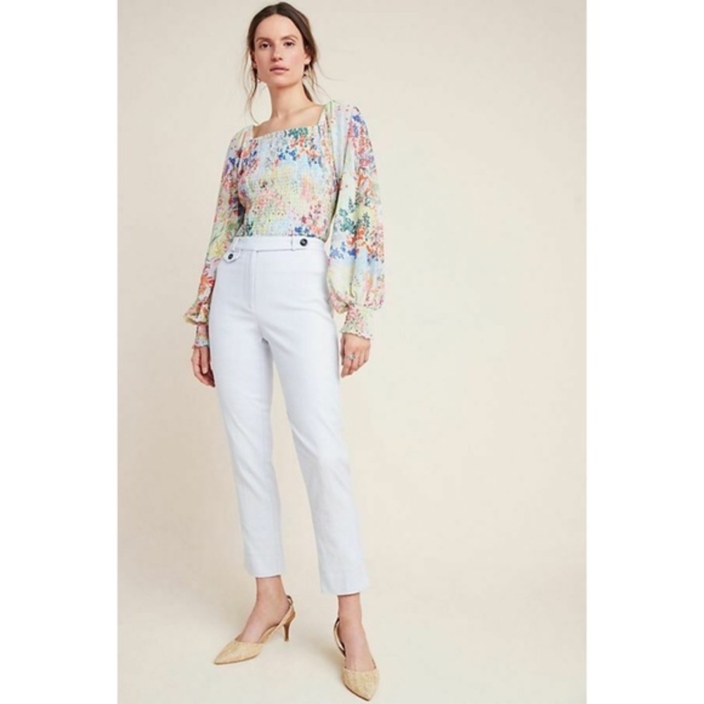 Anthropologie Essential Slim High Rise Trousers- Light Blue